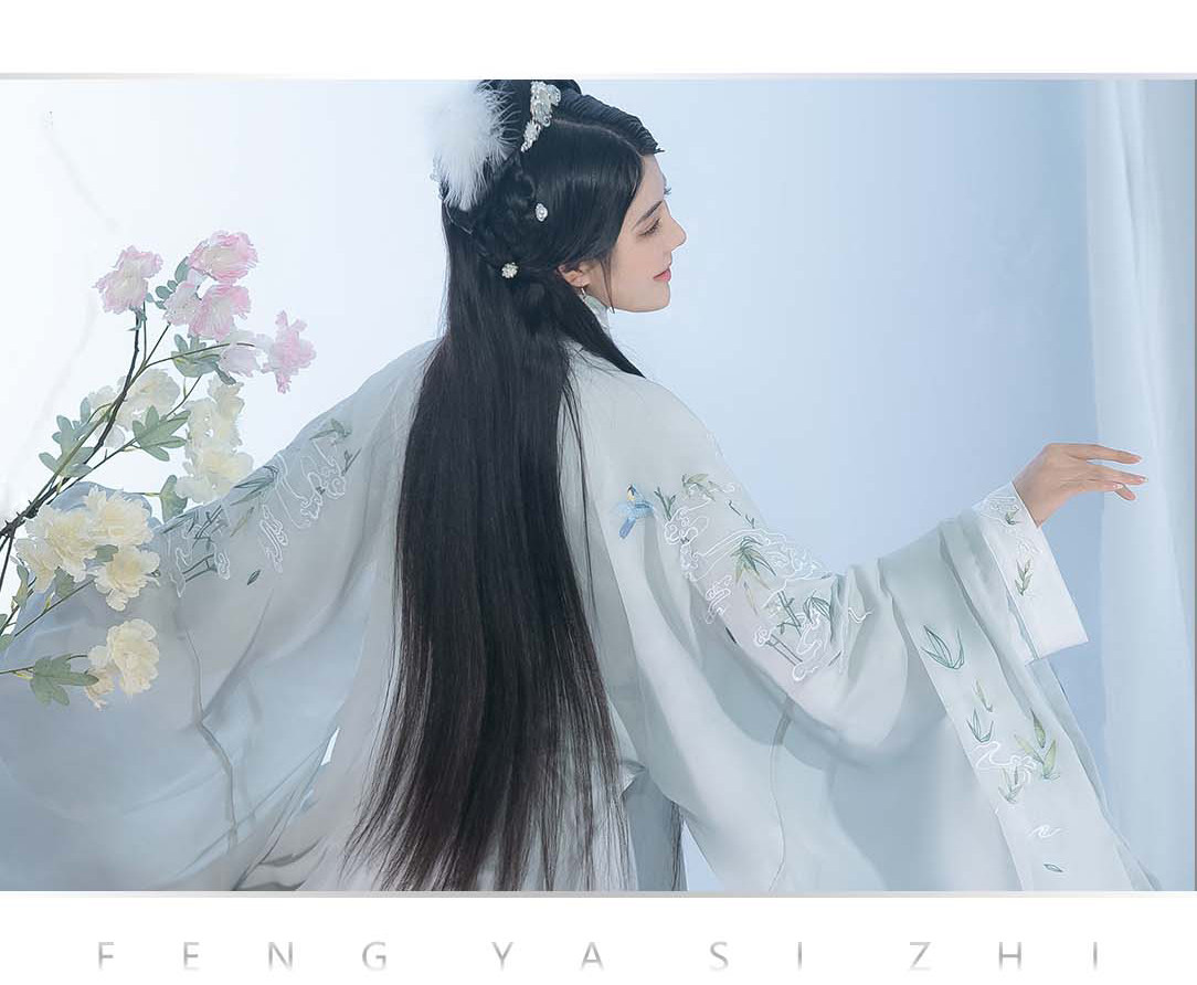 风雅司制原创设计竹里馆宋制男制交领大袖衫情侣女汉服浅绿儒雅