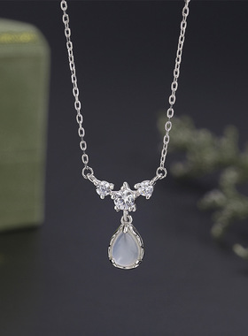 足银999白玉髓水滴锁骨链女款