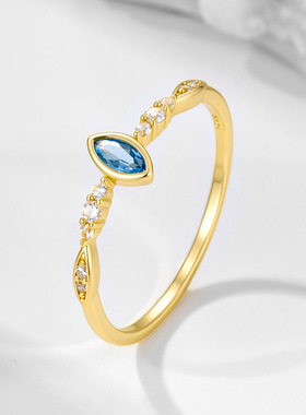 S925纯银海蓝马眼锆石女士戒指