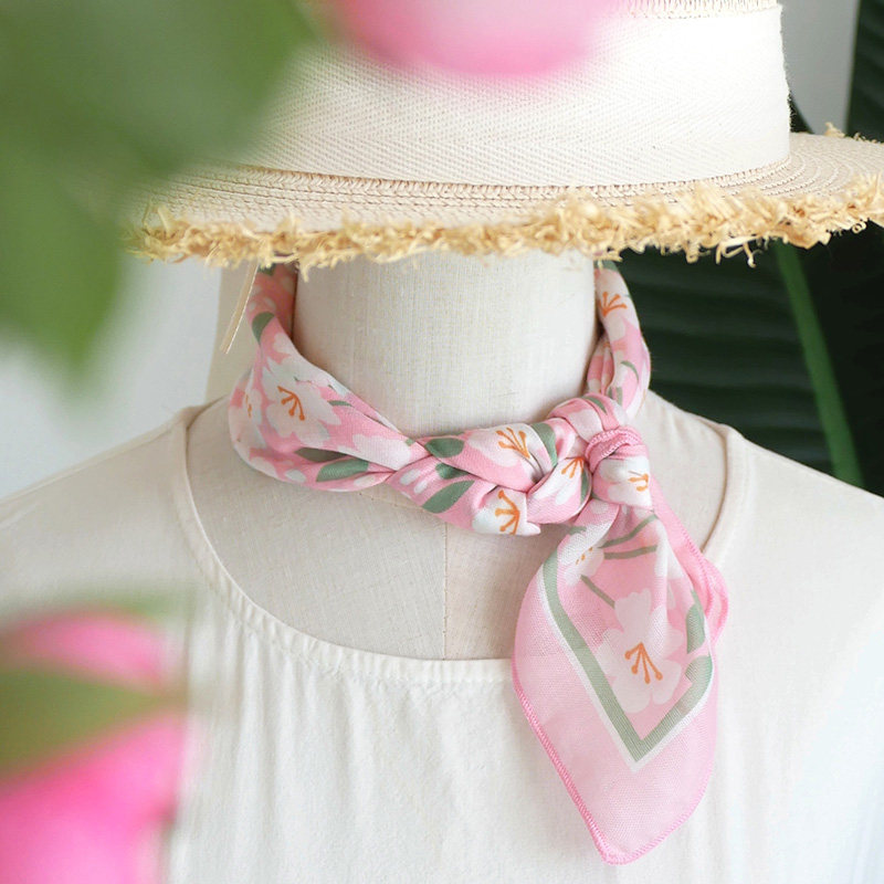 桃花粉 清新日系棉质小方巾 2025年春新款甜美围巾丝巾小领巾发带