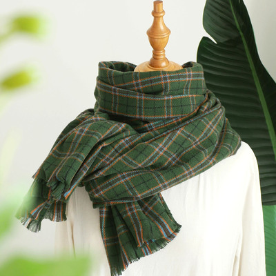绿森林，显白文艺格子，保暖围巾