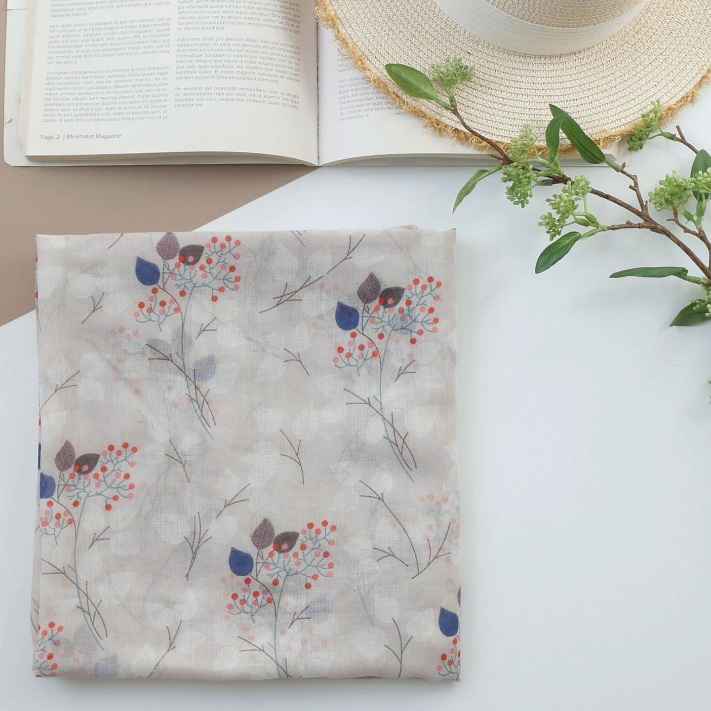 小果实 森系温柔手绘风棉麻围巾 恬静文艺甜美碎花旅游遮阳披肩