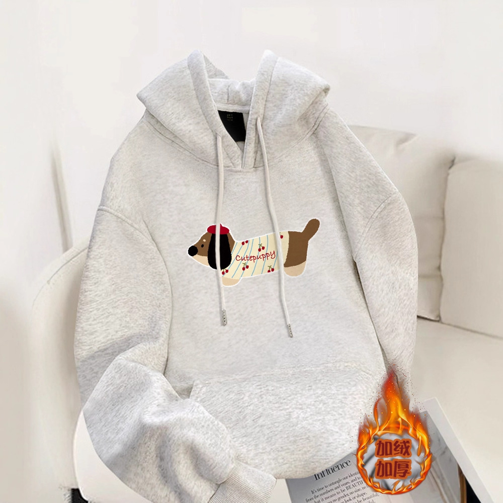 灰色连帽卫衣女款2025秋冬新款宽松大码外套加绒加厚长袖上衣