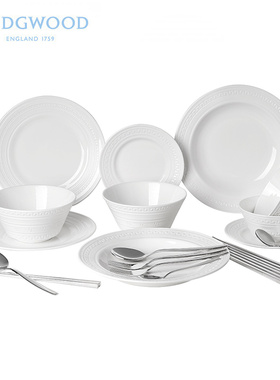 英国Wedgwood Intaglio浮雕10头骨瓷餐具套装 新婚高档家用碗盘