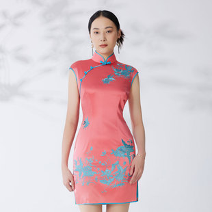 24秋款 刺绣剪纸图案量身立体裁剪手工定制桑蚕丝旗袍