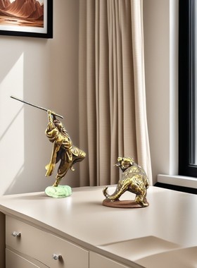 镀铜古风假山场景景阳冈 武松打虎 大虫鱼缸盆景奇石造景模型摆件