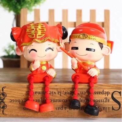 树脂家居饰品新郎新娘阿公阿婆吊脚吊腿娃娃婚庆婚房摆件结婚礼物