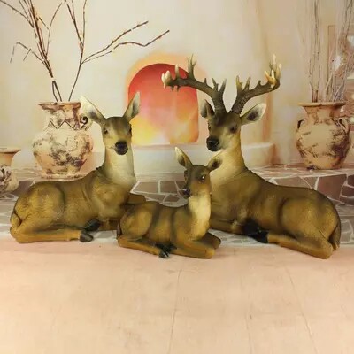 美式吉祥树脂鹿大摆件家居风水一家三口鹿创意装饰工艺品摆设