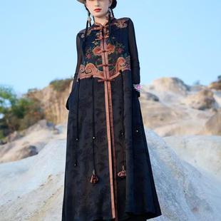 复古长款 时尚 风衣旅游坎肩外套 民族风重工刺绣马甲女2026春装 中式