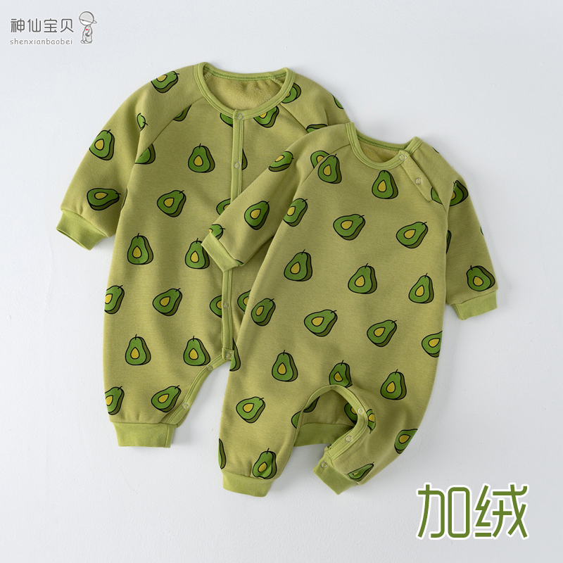 加绒婴儿连体衣秋冬宝宝保暖睡衣