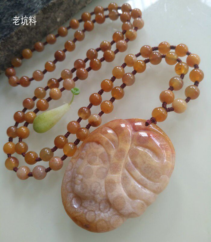 小乔珠宝天然珊瑚玉阿诗玛精品吊坠老坑彩花果冻项链粉色菊花石