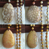 毛衣链雕刻菊花石 一物一图天然珊瑚玉吊坠项链长款 上新 精品清仓