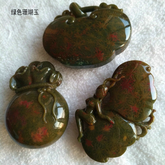 已出  收藏精品天然印尼绿色珊瑚玉吊坠项链挂件菊花原石