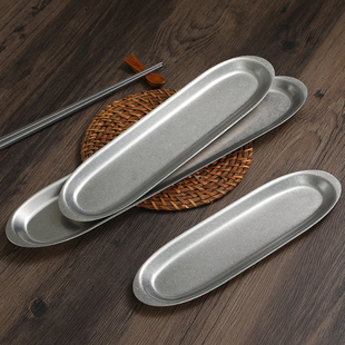 复古火锅店丸子盘商用金色不锈钢虾滑盘牛肉丸盘长条椭圆盘烤串盘