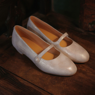 奈里设计民国复古米灰温柔百搭旗袍单鞋 一字带低粗跟玛丽珍40单鞋