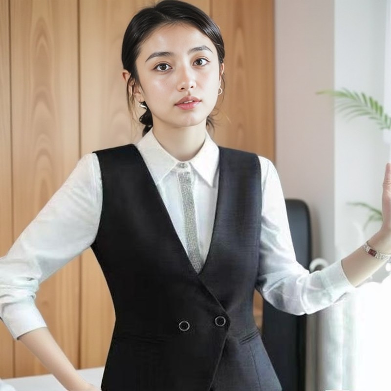 黑色西装女马甲新款通勤百搭v领上衣工装马夹针织女单排扣