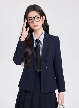 藏青职业西装套装面试正装小个子
