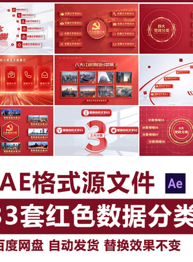 大气简洁红色党政图文项目数据信息分类AE模板组织架构产业链板块