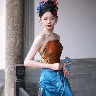 ChuXinBridal新中式 复古晨袍礼服新娘敬酒服订婚礼服轻奢小众抹胸