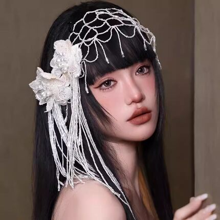 新款新娘头饰手工串珠发带法式复古花朵流苏发夹个性百搭礼服配饰
