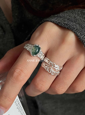AnnieJewelry水草玛瑙羽毛戒指