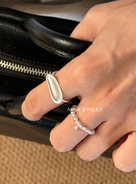 Annie Jewelry日韩INS风 不规则几何肌理磨砂金属 白水晶水滴戒指