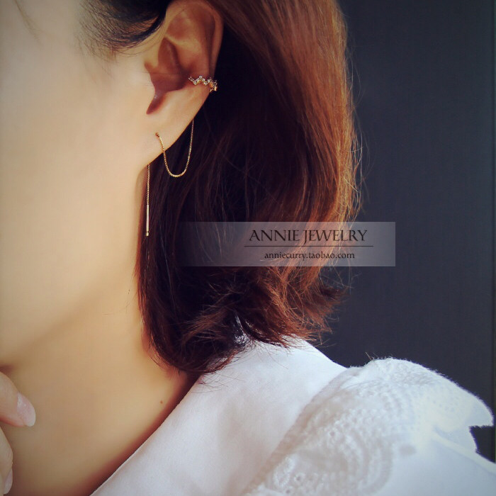设计师品牌 多种戴法 精致细腻 百搭镶钻水波纹造型开口耳夹耳线