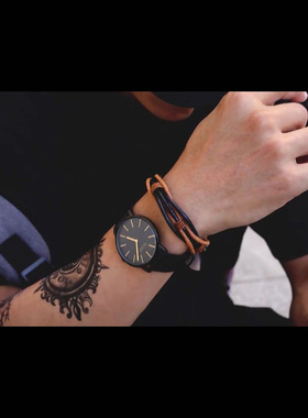 朋克简约黑色皮绳手链男款潮流嘻哈个性复古男士手绳痞帅篮球手环