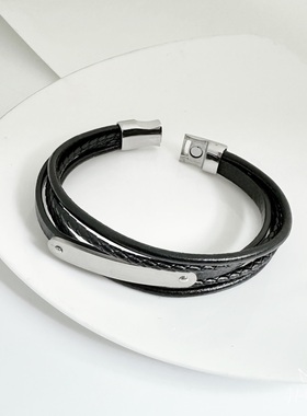 男士钛钢简约弯牌手链痞帅不掉色