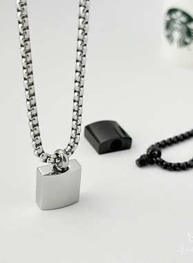 可打开方形骨灰盒吊坠钛钢项链男