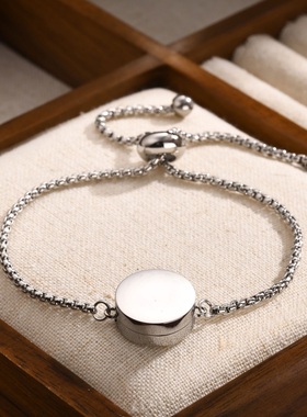 潮流创意圆形盒子手链女可打开朱砂宠物毛发牙齿护身符饰品可刻字