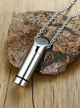 可刻字纪念亲人宠物毛发骨灰吊坠钛钢项链男香水瓶配饰空心不掉色