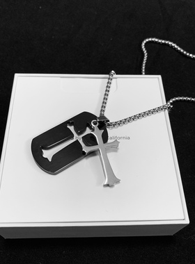 个性可拆分黑色军牌十字架吊坠钛钢男士项链男生饰品小众高级感潮