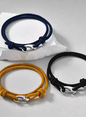 可刻字潮男配饰欧美潮流小众设计感黑色双圈手绳钛钢男士手链百搭