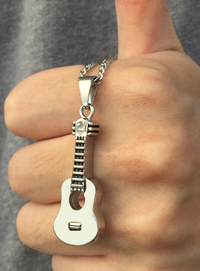 嘻哈黑色吉他吊坠钛钢项链男女高级感可打开纪念亲人宠物骨灰饰品