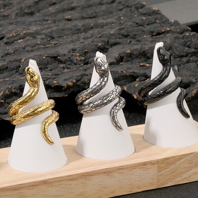 男女钛钢蛇形缠绕戒指纯银复古