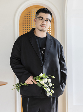 GEEEKPANDA大码商务休闲小西服男士宽松加肥加大黑色西装外套8465