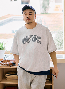 210gGEEEKPANDA宽松大码男夏圆领撞色拼接字母印花收口摆T恤9519