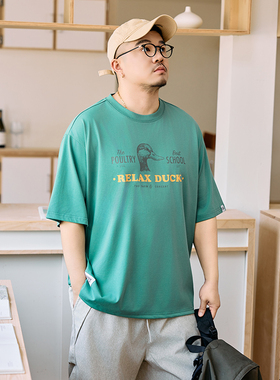 210gGEEEKPANDA加肥加大宽松大码男夏圆领显白休闲印花T恤9391