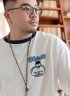 250gGEEEKPANDA加肥加大宽松大码男夏撞色圆领卡通印花T恤9216