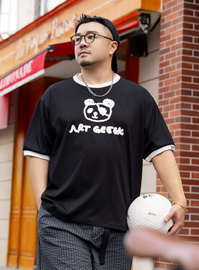250gGEEEKPANDA加大宽松大码男夏圆领撞色包边卡通印花T恤9195