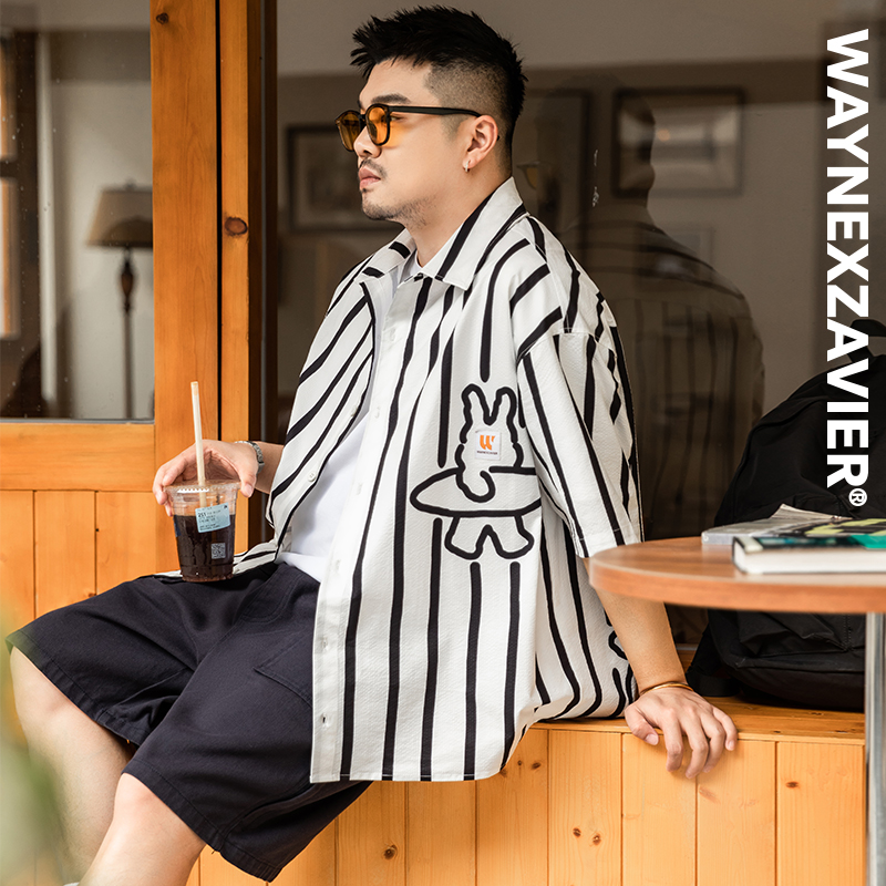 GEEEKPANDA翻领短袖休闲印花衬衫