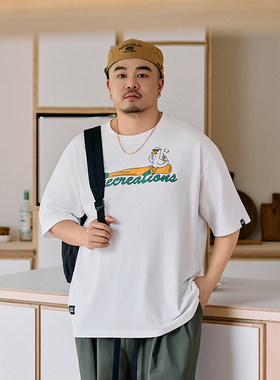 210gGEEEKPANDA加肥加大宽松大码男夏圆领卡通水浆印花T恤9392