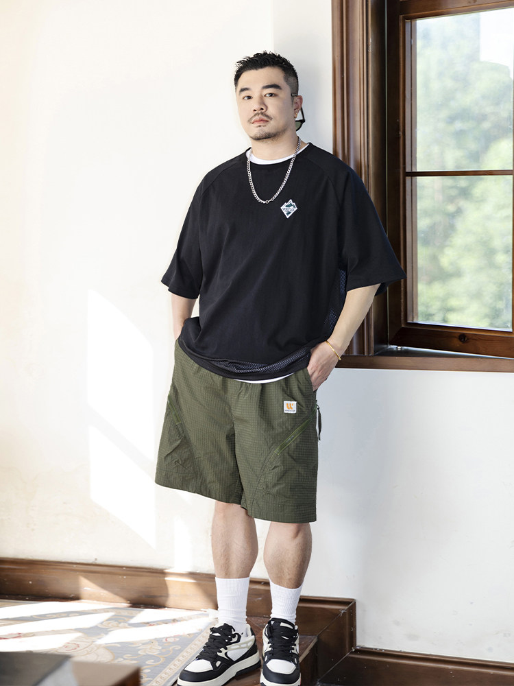 GEEEKPANDA PLUS SIZE WASHED CARGO SHORTS MENS LOOSE SUMMER FATTENING PLUS QUICK-DRYING FIVE-POINT PANTS 8808