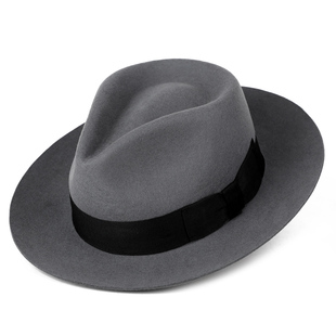新款直销上海滩纯羊毛呢礼帽爵士帽许文强周润发男士老人大檐帽子