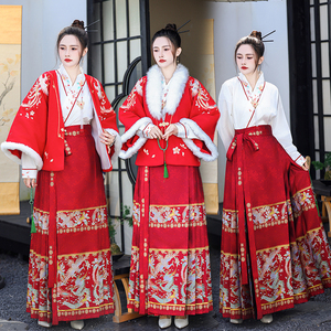 原创龙凤呈祥妆花织金大码马面裙加绒冬袄新中式汉服女拜年服套装
