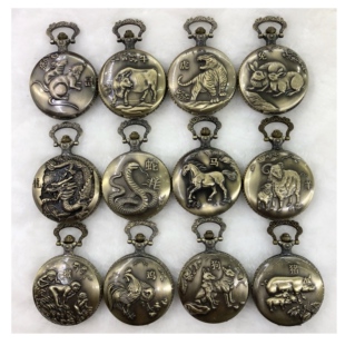 包邮大号十二12生肖马羊复古怀表 白面数字简约翻盖怀旧纪念手表