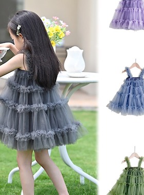 女童连衣裙超仙公主吊带裙夏季蓬蓬纱蛋糕裙淡紫色宝宝洋气tutu裙