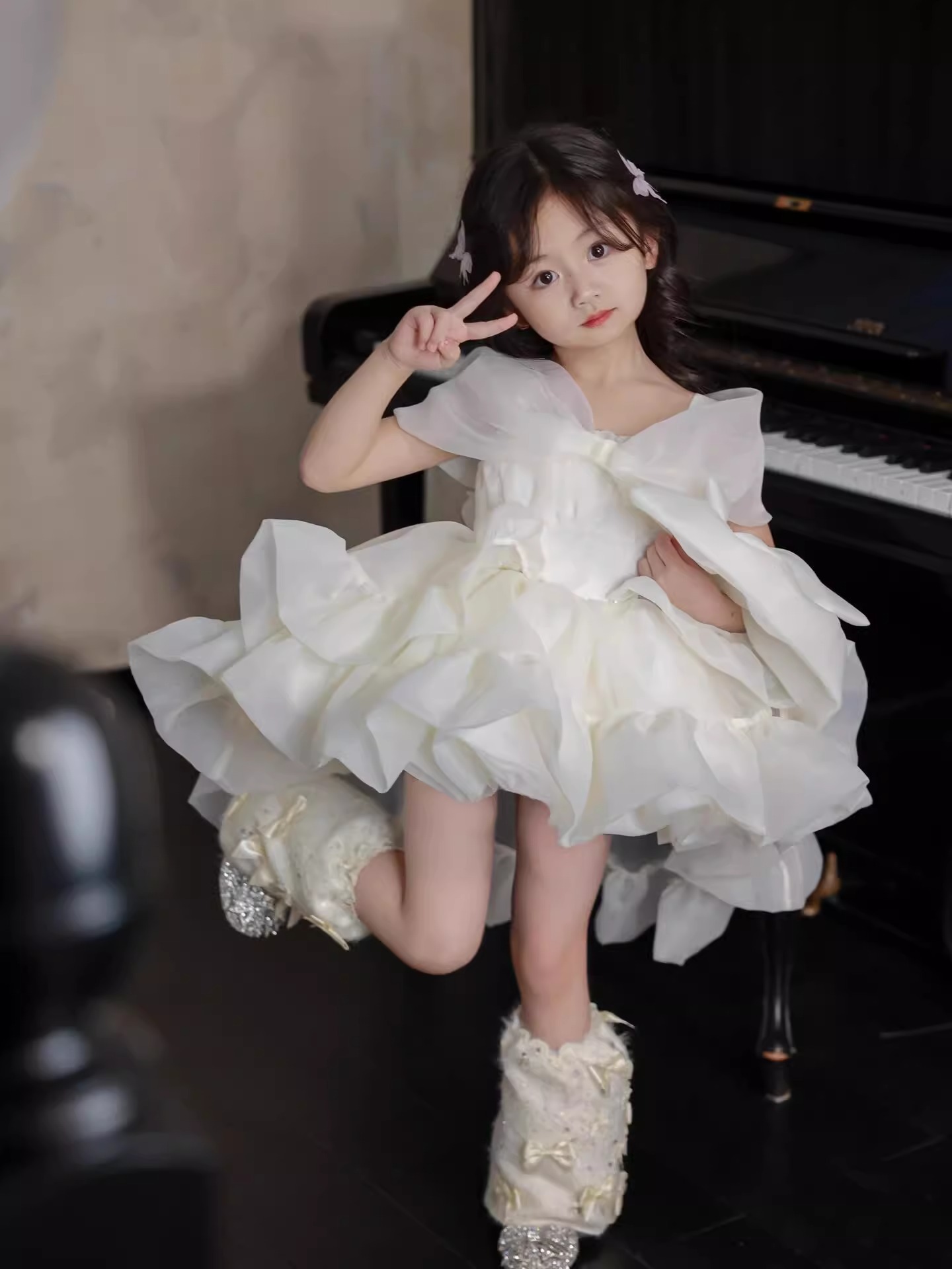 公主在逃女孩蓬蓬裙波浪蛋糕裙高级感礼服拖尾生日六一演出裙超仙