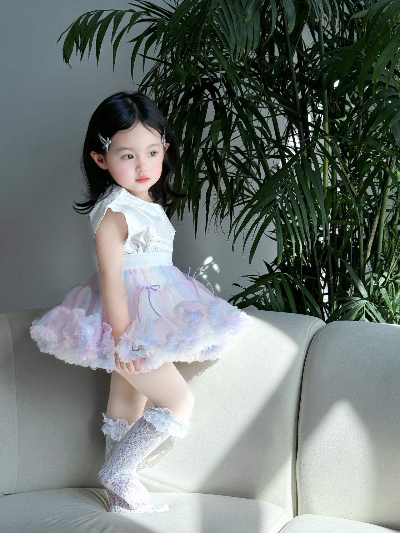 2026年夏季新款童装女宝洋气百搭蓬蓬裙蝴蝶结网纱半身裙短裙套装